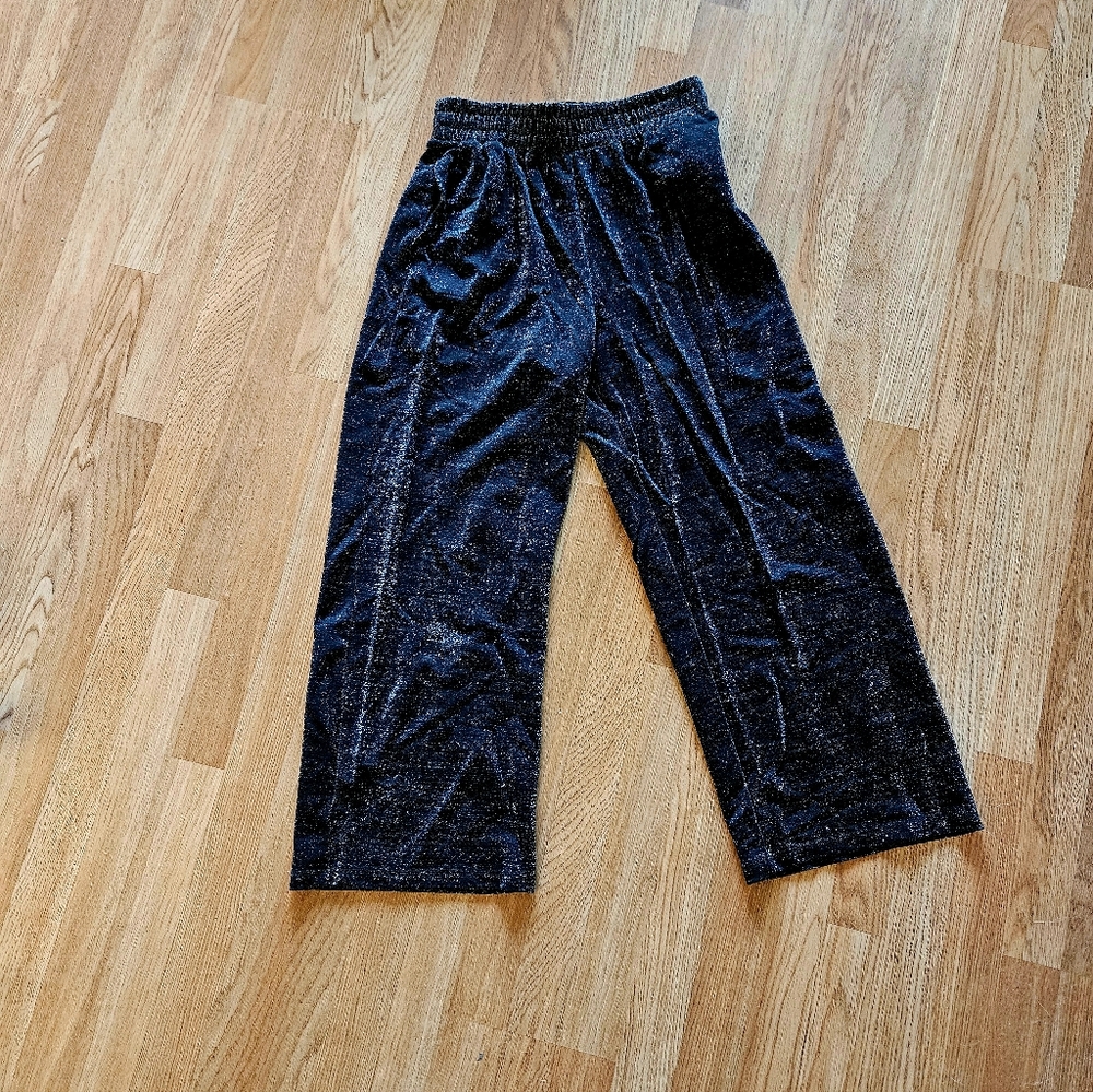 NEW Black Sequined Shiny Wide Leg trousers pants from French brand Promod M/L
